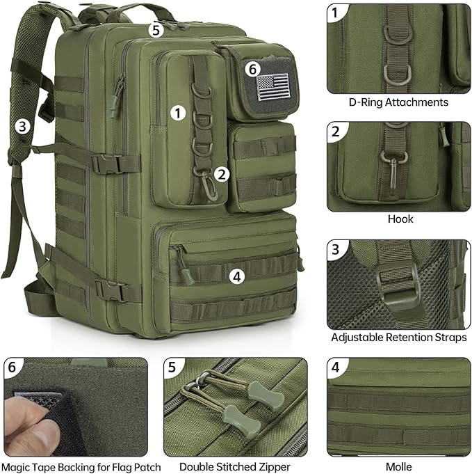 ANILD Tactical Backpack 50L Army 3 Days Assault Pack Bag Military Molle Backpack Heavy Duty Rucksack Water Resistant