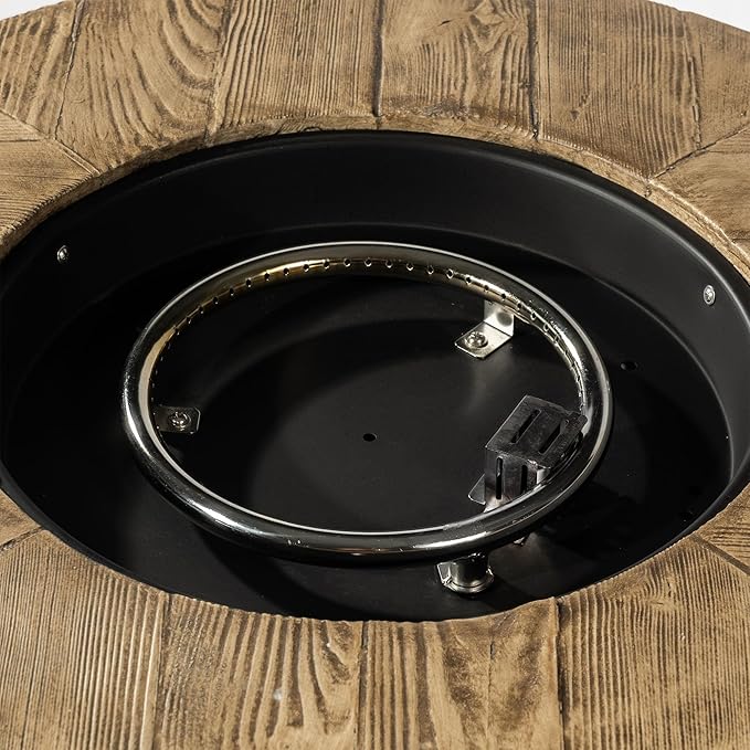 30'' Concrete Round Gas Fire Pit 50000 BTU Steel Outdoor Fire Tables Fire Table with Lid Add Warmth &amp Ambience to Gatherings and Parties On Patio Deck Garden Backyard.