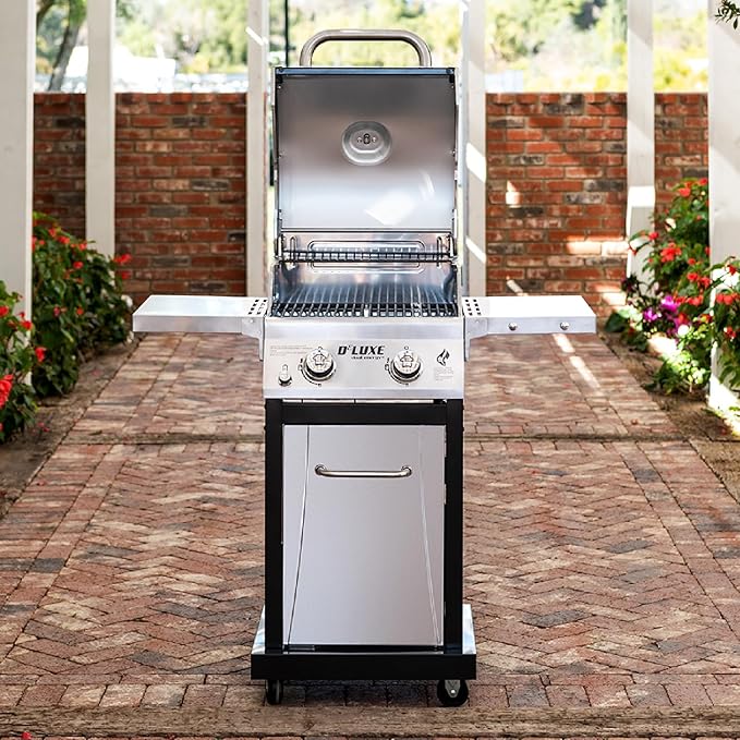 Nexgrill Deluxe 2-Burner Gas Grill with 401 SQ In Grate 28000 BTUs Stainless Steel Control Panel &amp Foldable Side Table Propane BBQ Grill for Outdoor Cooking Patios Backyards and More - 720-08