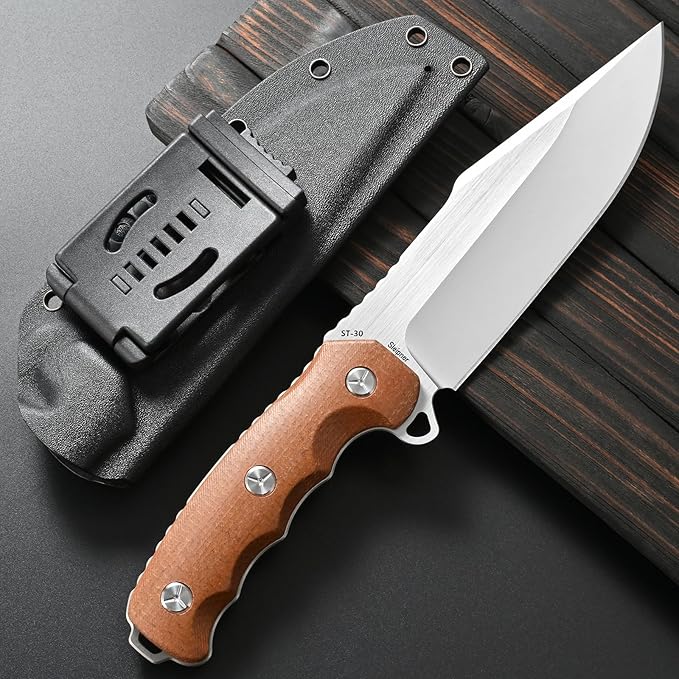 Sitivien ST30 Fixed Blade Knife Sleipner Brushed Steel Blade Micarta Handle Full Tang EDC Straight Knife for Camping Hunting Fishing(Brown)