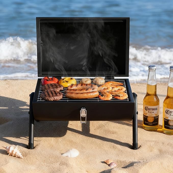 Royal Gourmet CC1015W Portable Charcoal Grill 147 sq. in. Cooking Grid Wooden Handle Tabletop BBQ Grill for Outdoor Barbecue Camping Picnic Backyard Patio Black