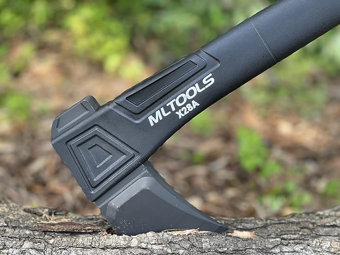 MLTOOLS Splitting Axe X28A - Camping Axe with Fiberglass Ergonomic Handle High Carbon Steel Head - Torque &amp Weatherproof Survival Axes and Hatchets - Non-Slip Grip - Protection Guard &amp Lock -