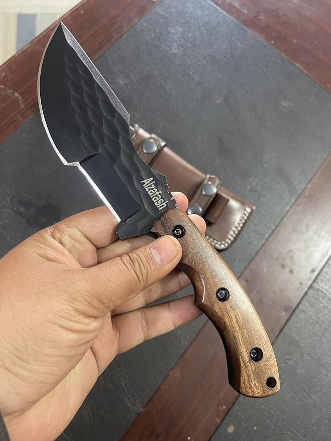 Tracker Knife With Ferro Rod- Large Outdoor Fixed Blade Knife with Scout Style Horizontal Carry Belt Sheath Holster for Hunting Survival Bushcraft and Camping Tactical Knives for Men