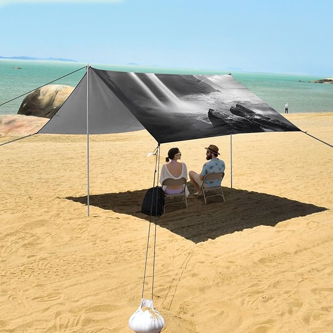 Cliffs Waterfall Beach Tent Sun Shelter Set UPF50+ UV Protection 10.5 x 9.19 FT Camping Shade Canopy with Sandbags Sand Anchors Carrying Bag and Others