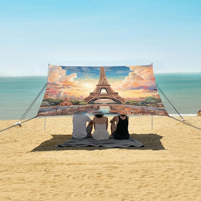 ALAZA Paris Magnificence of The Eiffel Tower Beach Tent Sun Shelter Portable Canopy Sunshade for Outdoor Camping Picnics Backyard Fun 10x9 ft