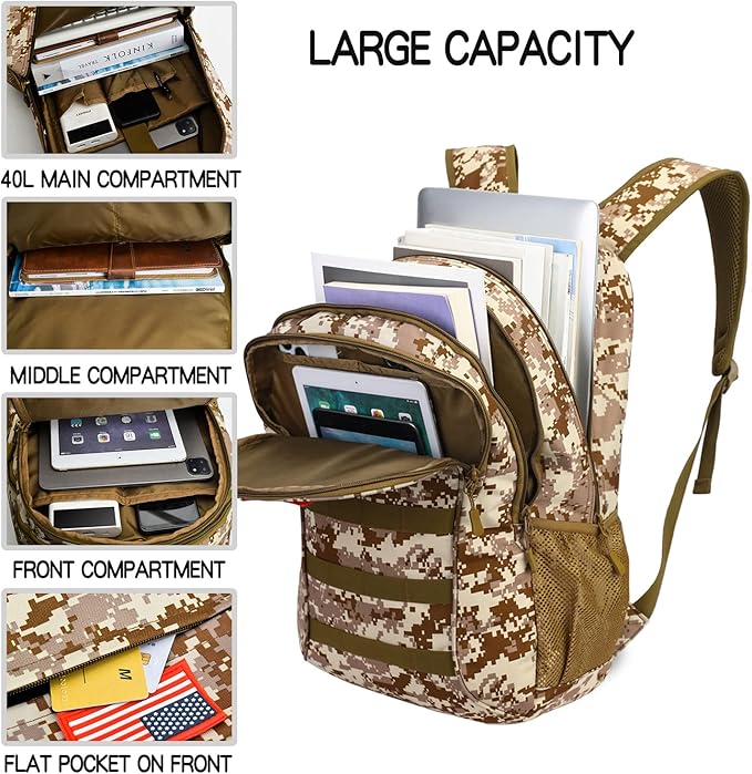 outdoor plus Camo Backpack for BoysMilitary Teen Backpack with USB Port Army Bookbag for School Tactical