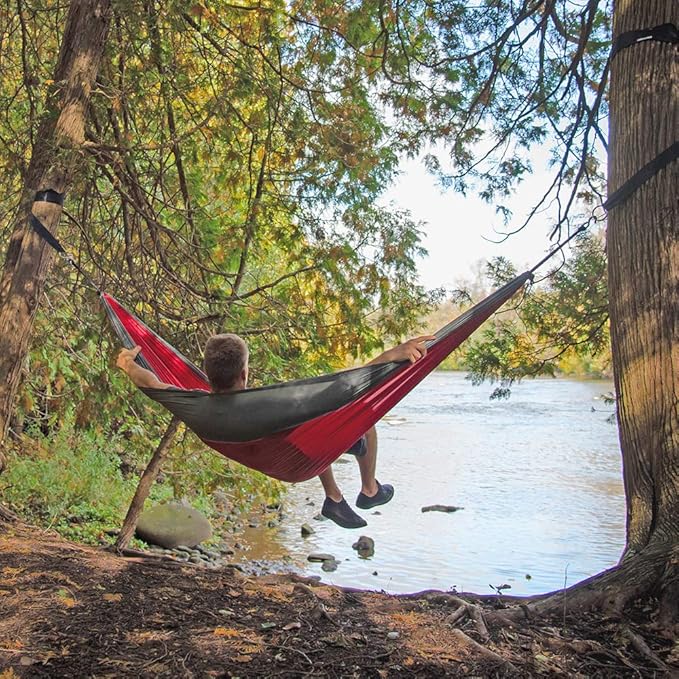 Vivere Double Parachute Camping Hammock Includes Stuff-Sack (Crimson/Grey)