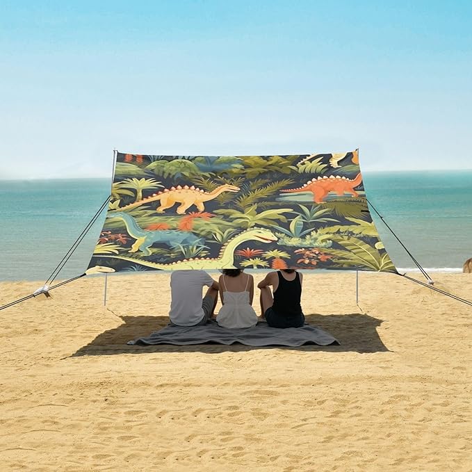 ALAZA Vintage Tropical Dinosaur Foral Beach Tent Sun Shelter Portable Canopy Sunshade for Outdoor Camping Picnics Backyard Fun 10x9 ft