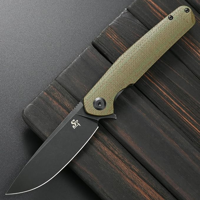 Sitivien ST102 Folding Knife D2 Steel Blade+Micarta Handle EDC Tool Knife for Outdoor Camping Hunting Survival (Green) …