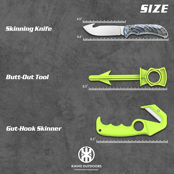 KNINE OUTDOORS Hunting Gut Hook Skinner Knife with Butt Out Game Dressing Tool for Field Dressing