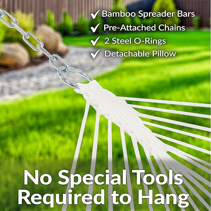 Sunnydaze Outdoor Hammock with Spreader Bar - 450-Pound Capacity Curved Spreader Bar Hammock - Calming Desert