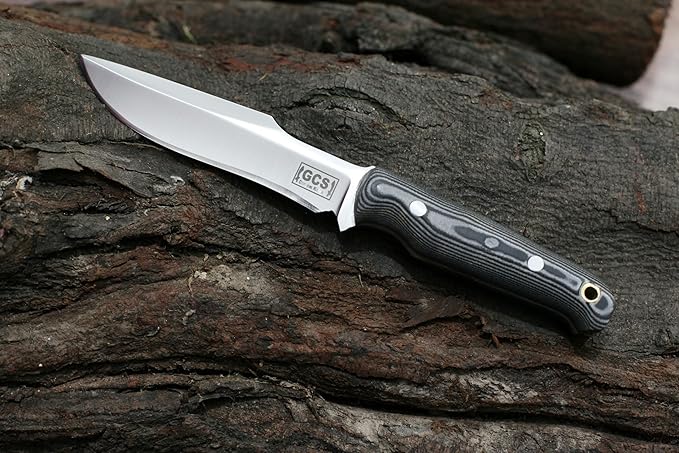 GCS Handmade D2 Steel Hunting And skinning Knife Black And White Handle Full Tang Blade and Leather Sheath for Hunting Hunting Camping Survival EDC-GCS 943