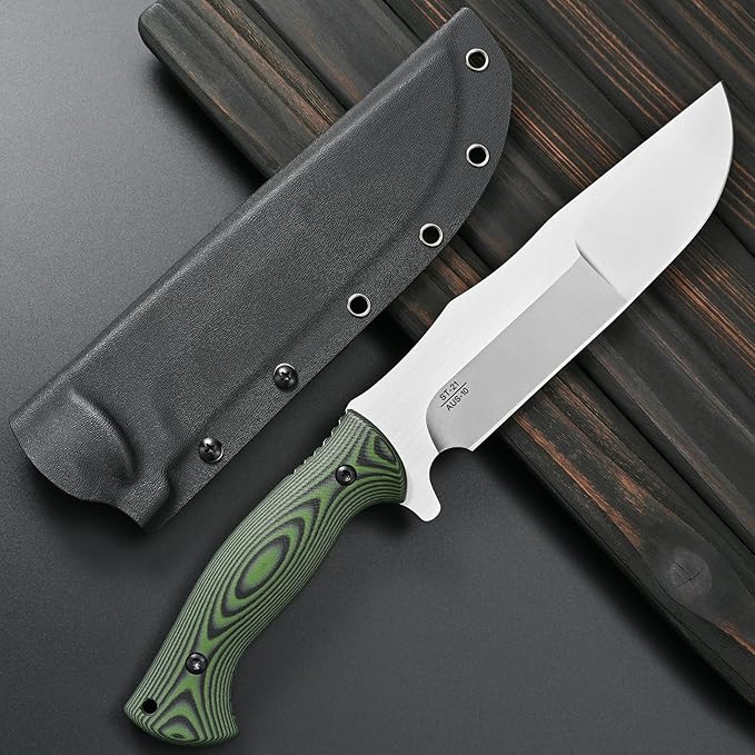 Sitivien ST21 Fixed Blade Knife 8mm Thick AUS-10 Stainless Steel Blade Full Tang Two Tone G10 Handle EDC Fixed Knifes for Outdoor Camping Field Living(Silver)