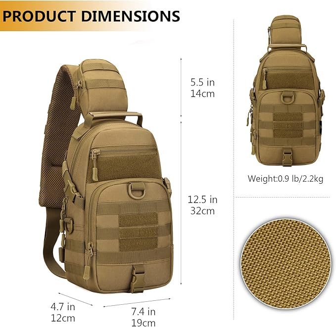 Protector Plus Tactical Sling Bag Military MOLLE Crossbody Packs Chest Shoulder Backpack (Patch Included)