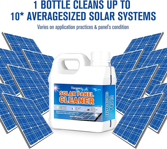 Teexpert Solar Panel Cleaner (32oz Makes 150 Gallons) Ultra Concentrated Glass &amp Solar Panel Cleaning Pro Streak-Free Ultra Quick Dry Remove Dirt Dust Droppings Oils Fingerprints &amp Water