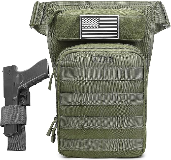 ATBP Motorcycle Tactical Drop Leg Thigh Bag with Holster Handgun Firearm Pistol Bag for Men Hunting Shooting Range Additional 3 Magazine Storage Slots
