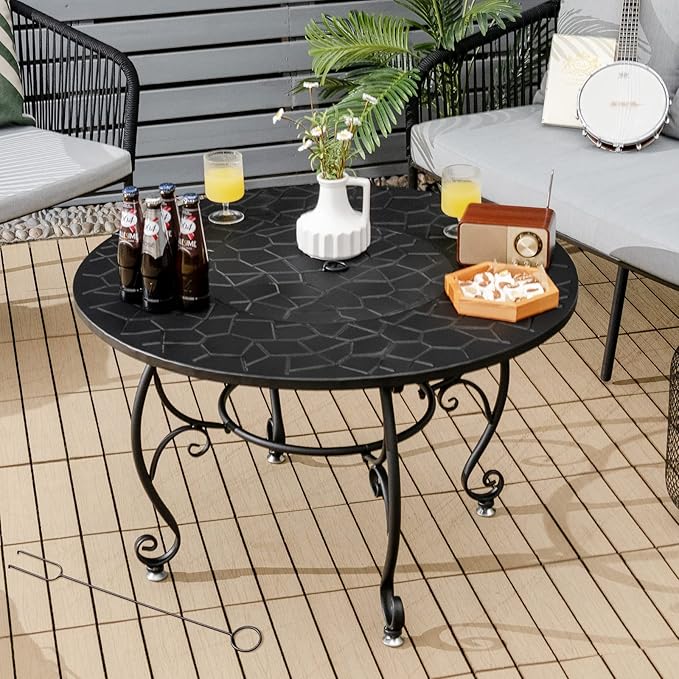 Giantex Fire Pit Table 4-in-1 Outdoor Dining Table 36 Inch Multifunctional Metal Round Patio Table Wood Burning Fire Pits with Cover Grill Grate Poker for Garden Poolside Backyard Fireplace
