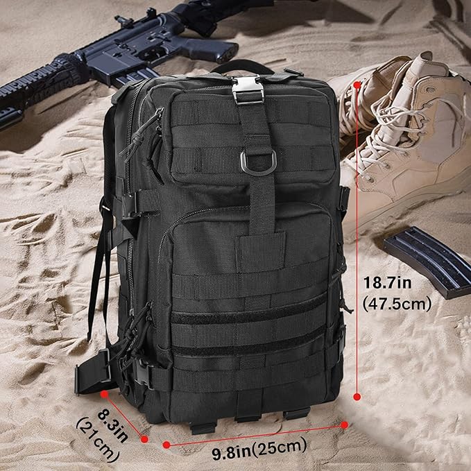 ProCase Military Tactical Backpack 35L Large Capacity Rucksacks 2 Day Army Assault Pack Go Bag for Hunting Trekking Camping and Other Outdoor Activities -Black