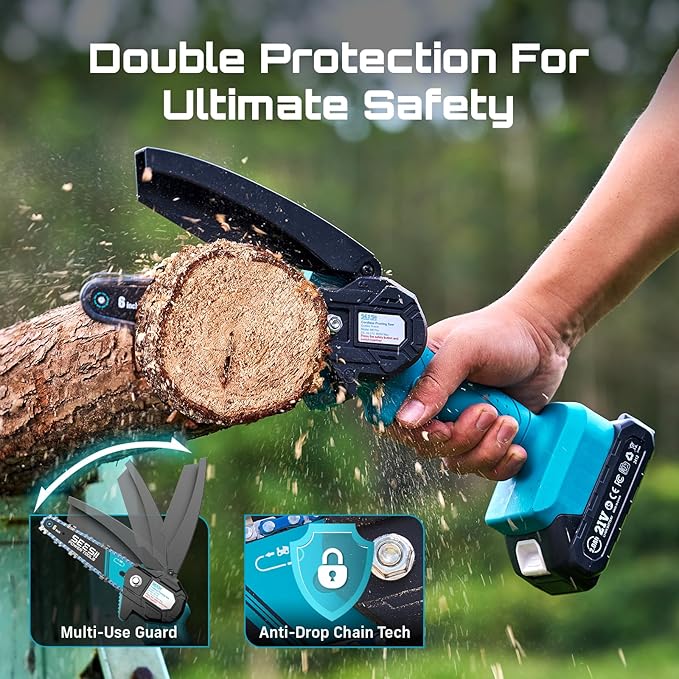 Seesii Mini Chainsaw 6-inch Mini Chainsaw Cordless Handheld Electric Power Chain Saw with 2 Batteries for Tree Trimming Wood Cutting Best Gifts for Father Dad Husband Men