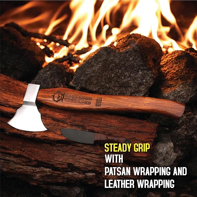 Viking Axe | Bearded Bushcraft Hatchet Hand Forged High Carbon Steel Camping Throwing &amp Survival Axe with Leather Sheath