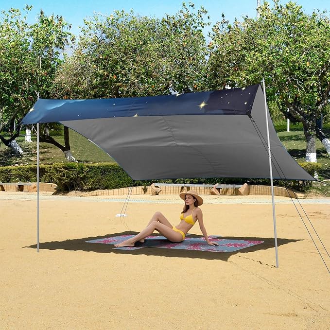 ALAZA Cute White Tiger Baby Beach Tent Sun Shelter UPF50+ Protection Beach Shade Canopy w/ 4 Sandbags for Outdoor Camping Fishing Backyard Fun Picnic 10x9 ft