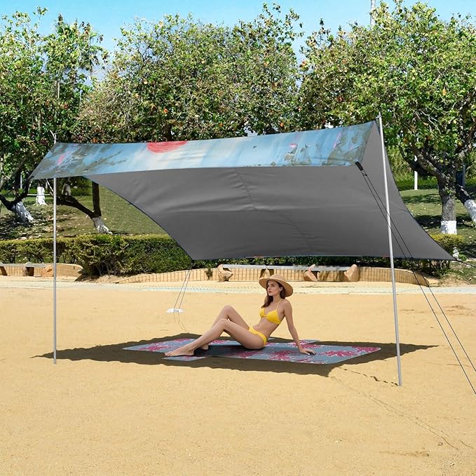 ALAZA Two Pink Flamingo Beach Tent Sun Shelter Portable Canopy Sunshade for Outdoor Camping Picnics Backyard Fun 10x9 ft