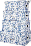 Briful Set of 4 Blue and White Storage Boxes with Lids – Photo Boxes Elegant Floral Nesting Organizer Bins 14''/13''/12.2''/7.5'' Set Decorative Cardboard Gift Boxes for Home or Office Use