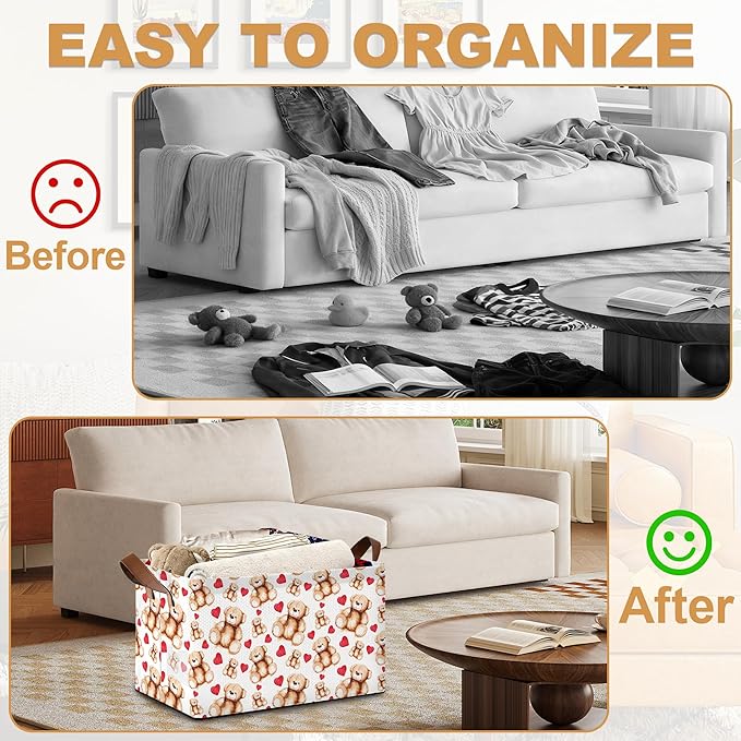 Bear Heart Storage Bin with Handles Valentines Love Basket Storage Organizer for Shelves Closet Nursery Book Laundry Hamper &amp Home Decor
