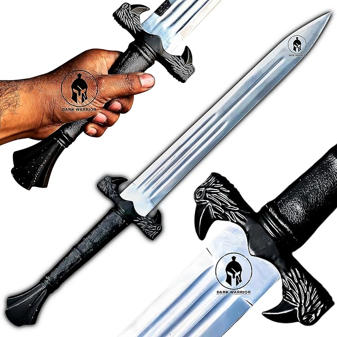 [DARK-WARRIOR] Handmade Viking Raven Sword 30 - Inch Viking Sword Real Short Sword with Sheath Replica Props mens gifts Cosplay [Hugin and Munin: Odin's Ravens Style Guard]