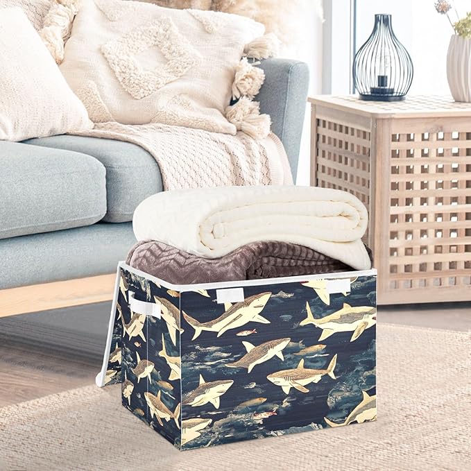 Storage Cube with Lid Japanese Fishes Print 16.5×12.6×11.8 IN 1 Pack Collapsible Large Capacity Foldable Storage Basket Bin Organizer