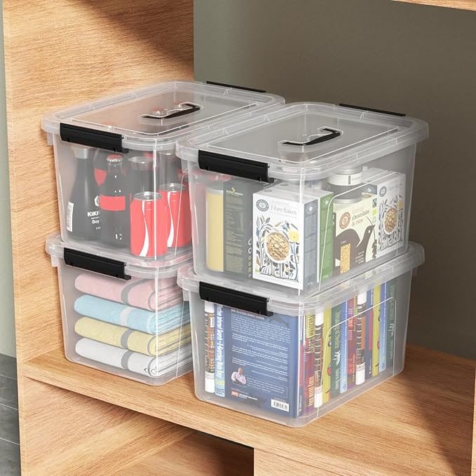 18 Quart Plastic Storage Bins with Lid 4 Packs Clear Latching Storage Box