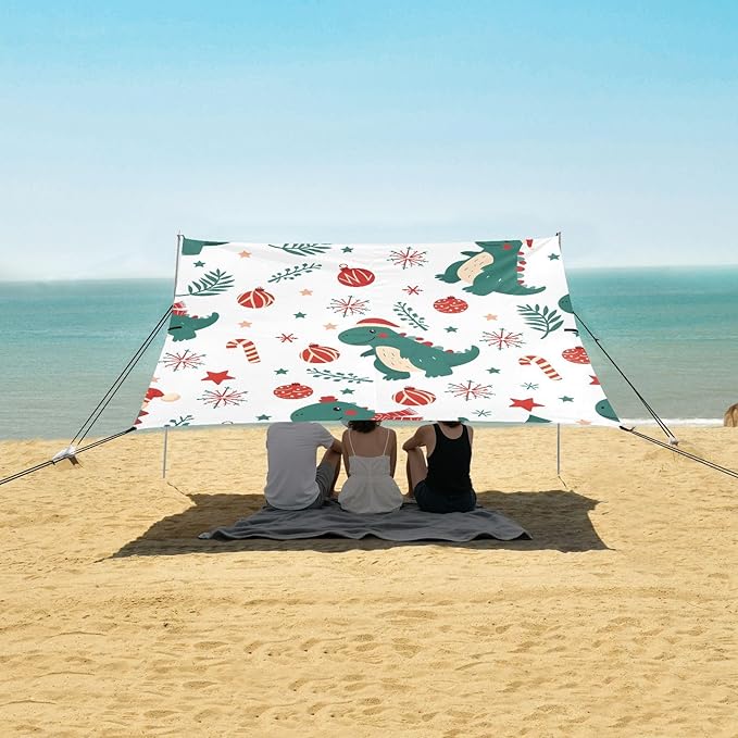 ALAZA Dinosaur Christmas Pattern Beach Tent Sun Shelter Portable Canopy Sunshade for Outdoor Camping Picnics Backyard Fun 10x9 ft