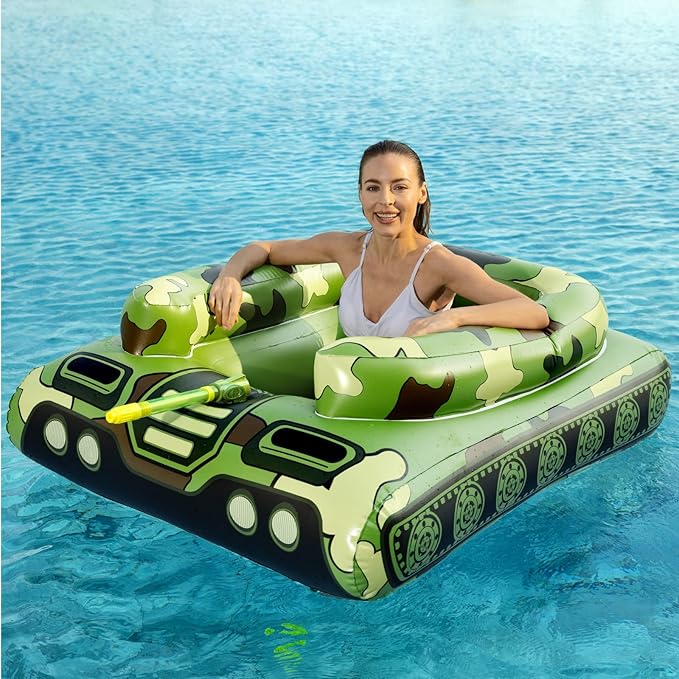 Jasonwell Inflatable Tank Swimming Pool Floaties with Water Cannon Gun Swim Floaty Rafts for Lake Beach &amp Pool Party Toys for Boys Girls Kids &amp Adults- Green