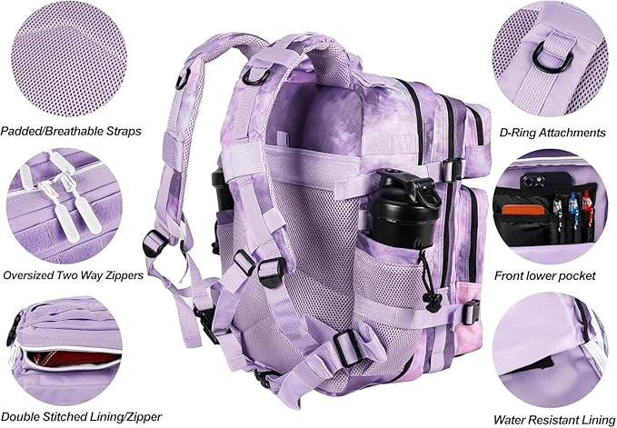 35L Hiking Tactical Backpack for Women Training Gym Fitness Bag Outdoor Camping Backpacks Travel Waterproof (Purple)