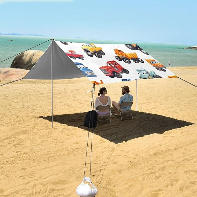 ALAZA Cars Truck Cartoon Beach Tent Sun Shelter Portable Canopy Sunshade for Outdoor Camping Picnics Backyard Fun 10x9 ft