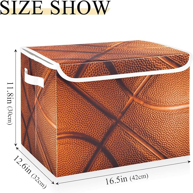 Basketball Lidded Home Storage Bins Closet Storage Bins Foldable Oxford Fabric Storage Box for Home Bedroom Closet Office (16.5x12.6x11.8 in)