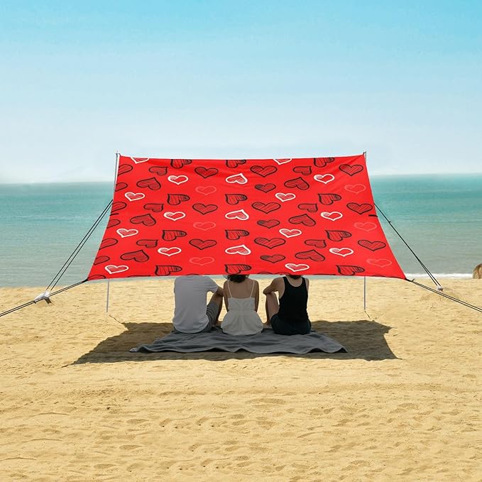Beach Canopy with Windproof Ropes &amp Sandbags Beach Tent Sun Shade Sun Shelter for Camping Trips Fishing Backyard Fun or Picnics Heart