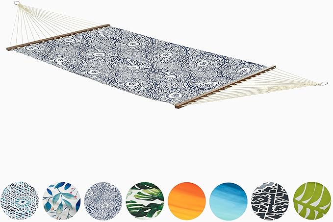 Fab Habitat Farmhouse Recycled Polyester Hammock - Spanish Tile - Blue - Indoor/Outdoor Quick Dry 2 Person 460 lbs Capacity - Patio Poolside Backyard Garden Beach Balcony - 12-14 ft Adjustable