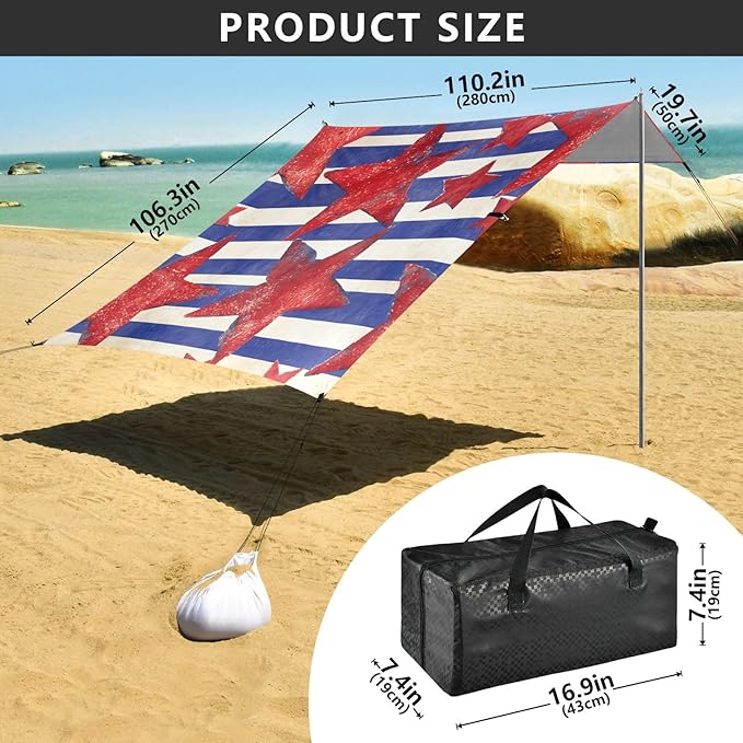xigua Flag Beach Tent Sun Shelter with Carrying Bag - Silver Coated Oxford Fabric Beach Canopy for Beach Camping Fishing - Includes Windproof Ropes Sandbags &amp Stakes