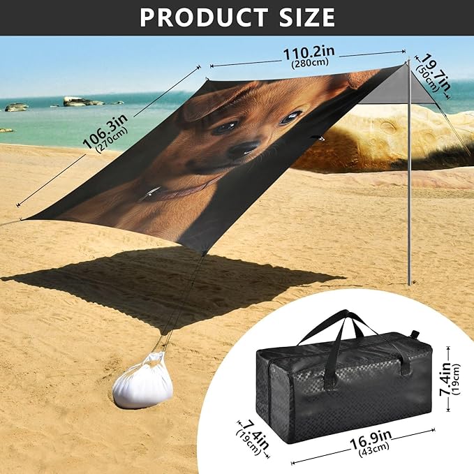 ALAZA Puppy Dog on Dark Beach Tent Sun Shelter Portable Canopy Sunshade for Outdoor Camping Picnics Backyard Fun 10x9 ft