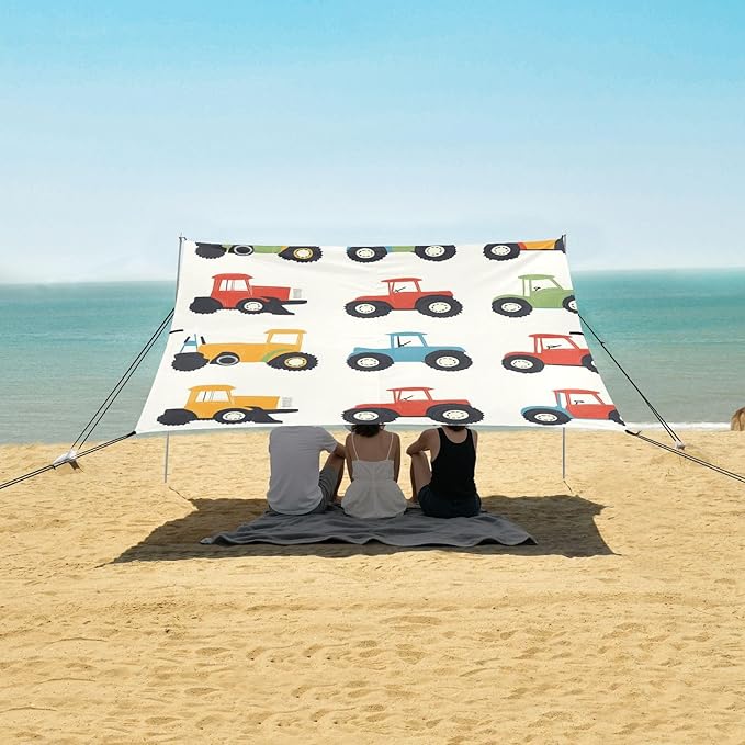ALAZA Cute Farm Tractors Beach Tent Sun Shelter Portable Canopy Sunshade for Outdoor Camping Picnics Backyard Fun 10x9 ft