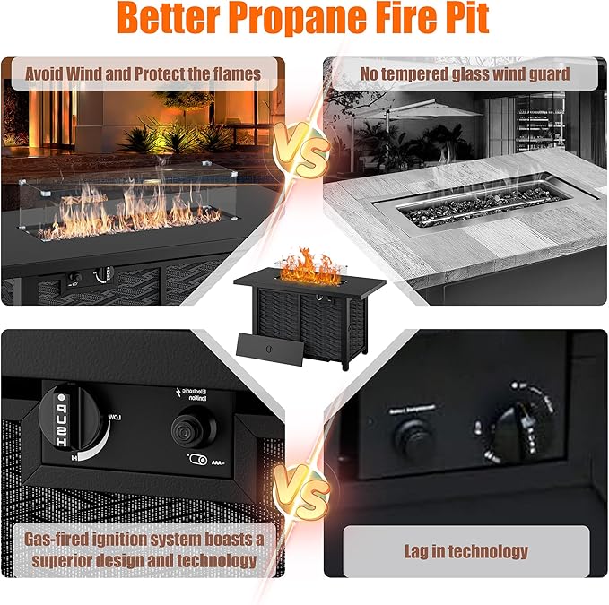 Shintenchi Propane Fire Pits 43″ Outdoor Gas Fire Pit 50000 BTU Rectangle Gas Fire Pit Table with Lava Rocks 2-in-1 Fire Table with Removable Lid CSA-Certified for Outside PatioPartiesBackyard