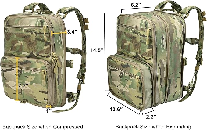 Tactical Expandable Flatpack Chest Rig Backpack MOLLE Assault Pack Hydration Pack for PC Vest (CP)