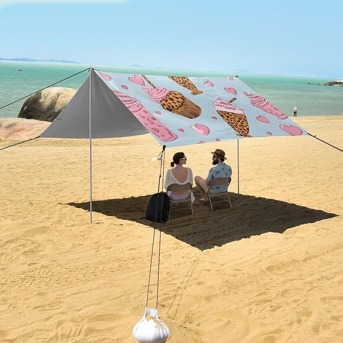 ALAZA Leopard Ice Cream Pattern Beach Tent Sun Shelter Portable Canopy Sunshade for Outdoor Camping Picnics Backyard Fun 10x9 ft