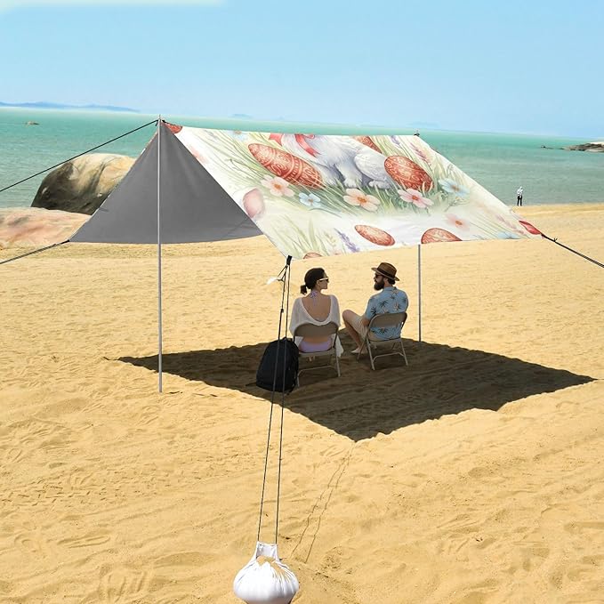 Beach Canopy with Windproof Ropes &amp Sandbags Beach Tent Sun Shade Sun Shelter for Camping Trips Fishing Backyard Fun or Picnics Easter Bunny