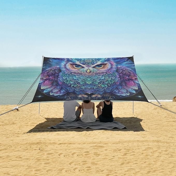 ALAZA Owl Starry Beach Tent Sun Shelter Portable Canopy Sunshade for Outdoor Camping Picnics Backyard Fun 10x9 ft