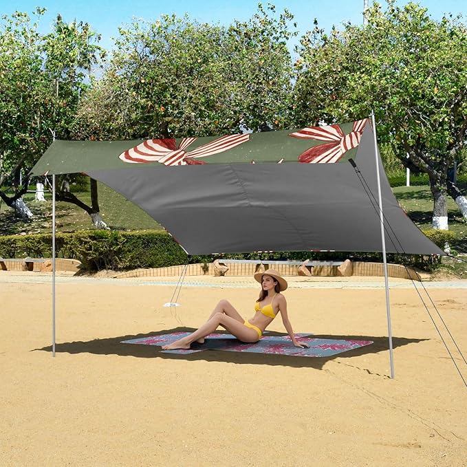 ALAZA Red White Striped Bow Pattern Beach Tent Sun Shelter Portable Canopy Sunshade for Outdoor Camping Picnics Backyard Fun 10x9 ft