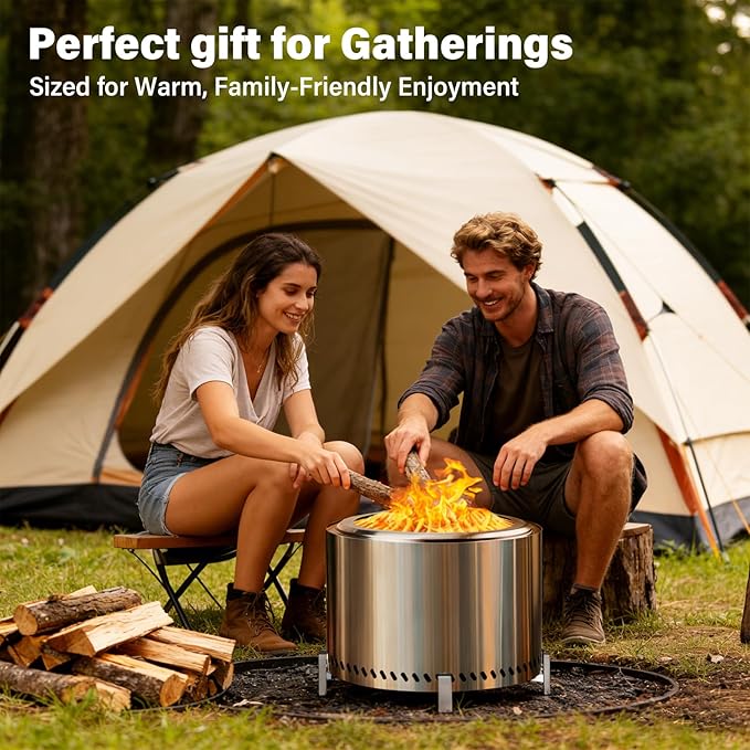 HGD 20 Inch Smokeless Patio Fire Pit Outdoor Wood Burning Stove Stainless Steel Firepit for Backyard Patio Garden Picnic