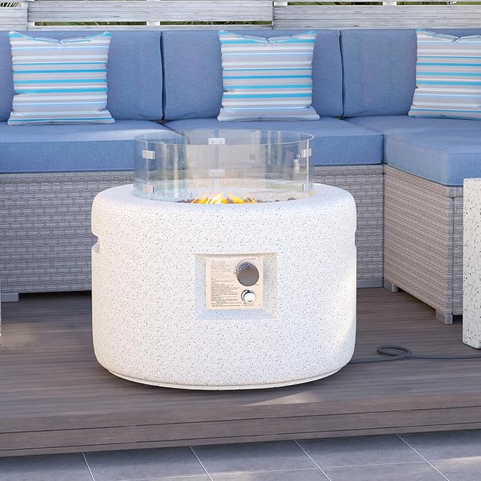 HOMPUS Round Fire Pit Table Outdoor Propane Fire Pit Table w Free Lava Rocks &amp Rain Cover Terrazzo Colorful Fire Pit w Wind Guard for Patio Outside