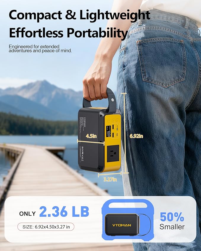 VTOMAN Jump 100 Portable Power Station 88.8Wh Solar Generator LiFePO4 Battery Power Station with 100W (Peak 200W) AC Outlet 1x PD 65W USB-C 2x Regulated 5V/2.4A USB-A for Camping